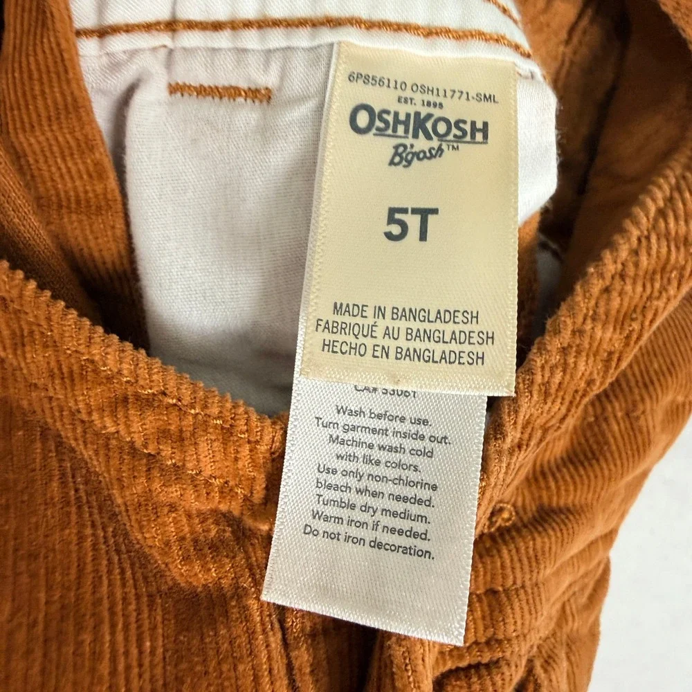 OshKosh B'gosh Vintage Style Brown Corduroy Overalls Kids Size 5T Carpenter Bib